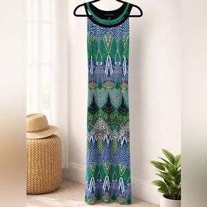 Sandra Darren Blue and Green Geometric Dress